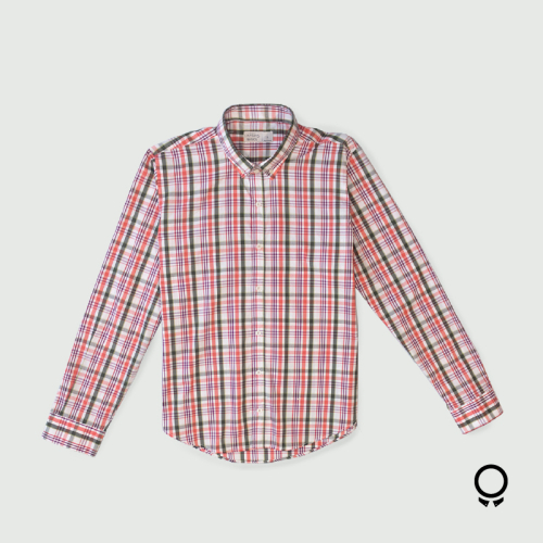 CAMISA LIBERATO BASICS MANGAS LARGAS CUADROS CORAL Y BLANCO