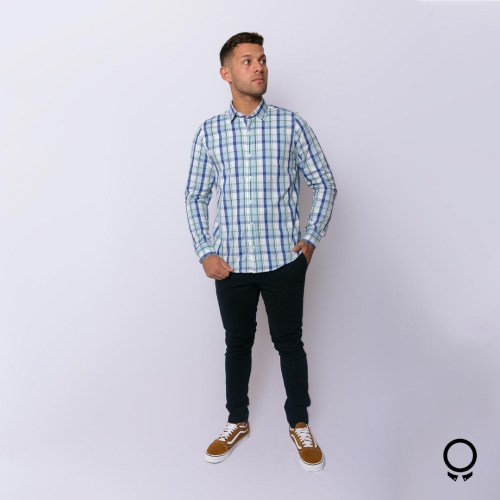 CAMISA LIBERATO BASICS MANGAS LARGAS BLANCA RAYAS AZUL Y VERDE