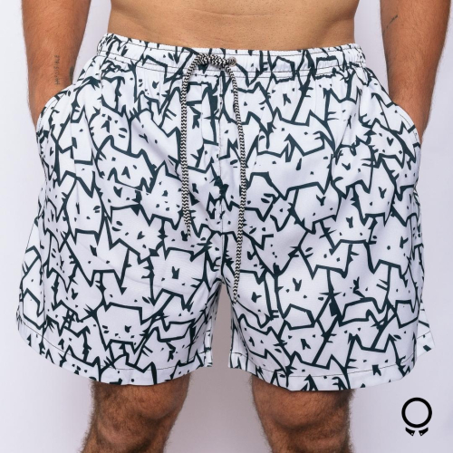 SHORT LIBERATO BASICS BLANCO GATITOS NEGRO