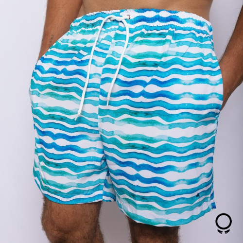 SHORT DE BAÑO LIBERATO BASICS RAYAS TURQUESA Y AZULES