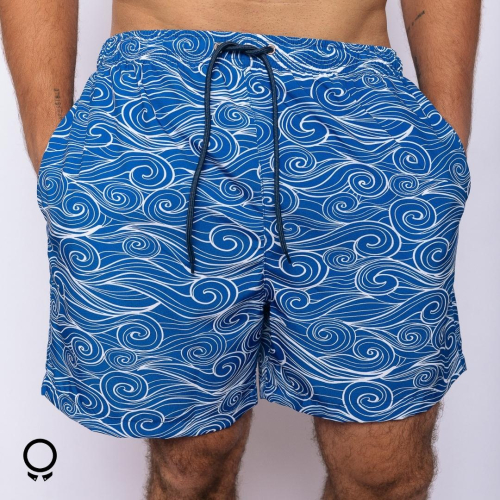 SHORT DE BAÑO LIBERATO BASICS AZUL OLAS BLANCO