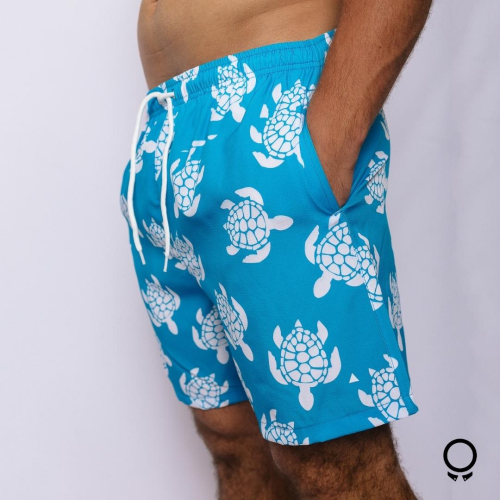 SHORT DE BAÑO LIBERATO BASICS CELESTE TORTUGAS