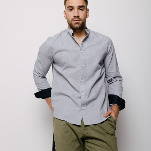 Camisa Liberato Basics Mao Mangas Largas Azul Marino