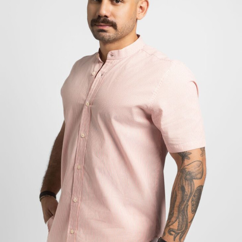 CAMISA LIBERATO BASICS MAO MANGAS CORTAS RAYITAS ANARANJADO