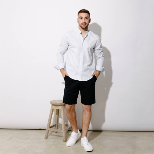 Camisa Liberato Basics Mao Mangas Largas Celeste Rayitas