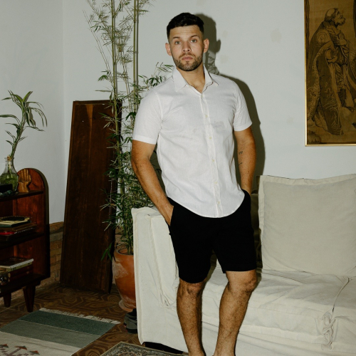 CAMISA LIBERATO BASICS MANGAS CORTAS BEIGE RAYITAS