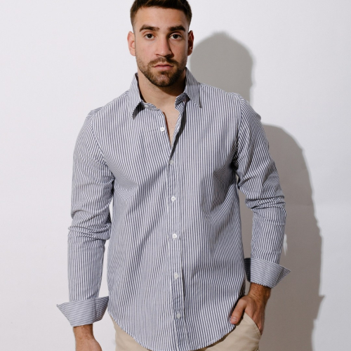 Camisa Liberato Basics Mangas Largas Blanca Rayas Azules