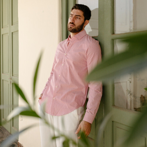 CAMISA LIBERATO BASICS MANGAS LARGAS BLANCA RAYAS ROJAS