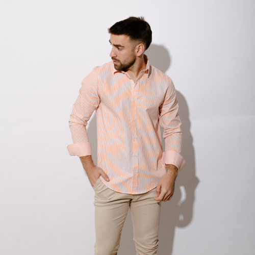 Camisa Liberato Basics Mangas Largas Blanca Rayas Anaranjado