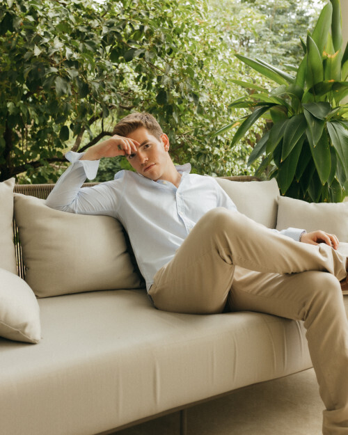 CAMISA LIBERATO BASICS MAO MANGAS LARGAS RAYAS CELESTE