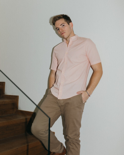 CAMISA LIBERATO BASICS MAO MANGAS CORTAS RAYAS NARANJAS