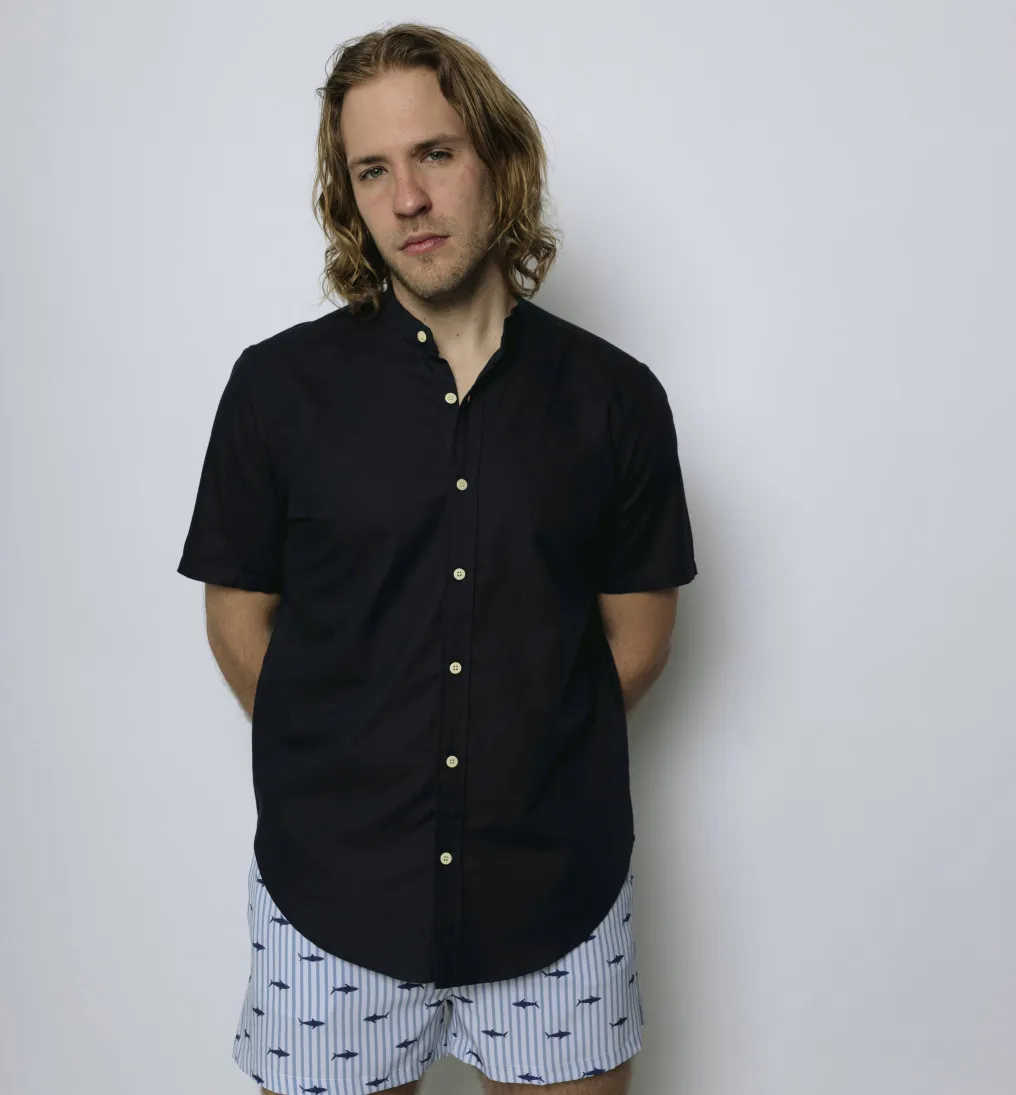 CAMISA LIBERATO CUELLO MAO MANGAS CORTAS AZUL MARINO