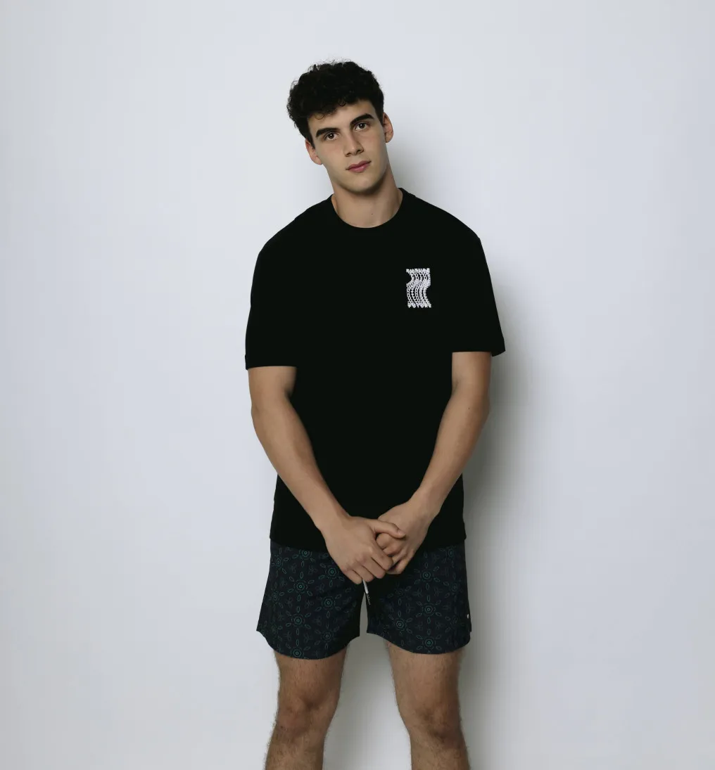 SHORT DE BAÑO LIBERATO NEGRO HOJAS GEOMETRICAS