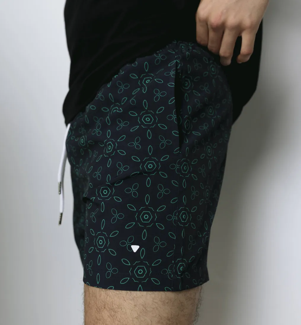 SHORT DE BAÑO LIBERATO NEGRO HOJAS GEOMETRICAS