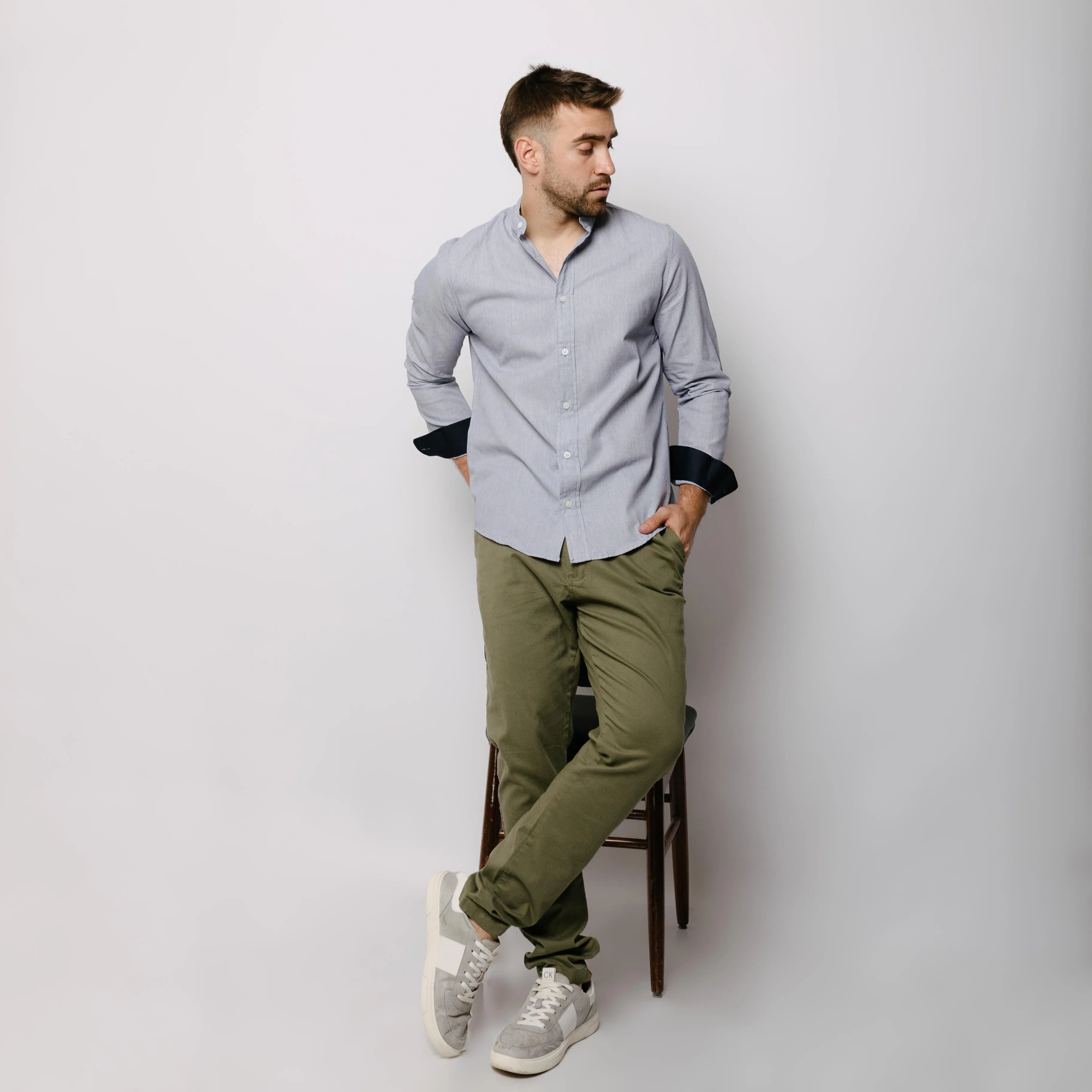 CAMISA LIBERATO BASICS MAO MANGAS LARGAS RAYAS AZUL MARINO
