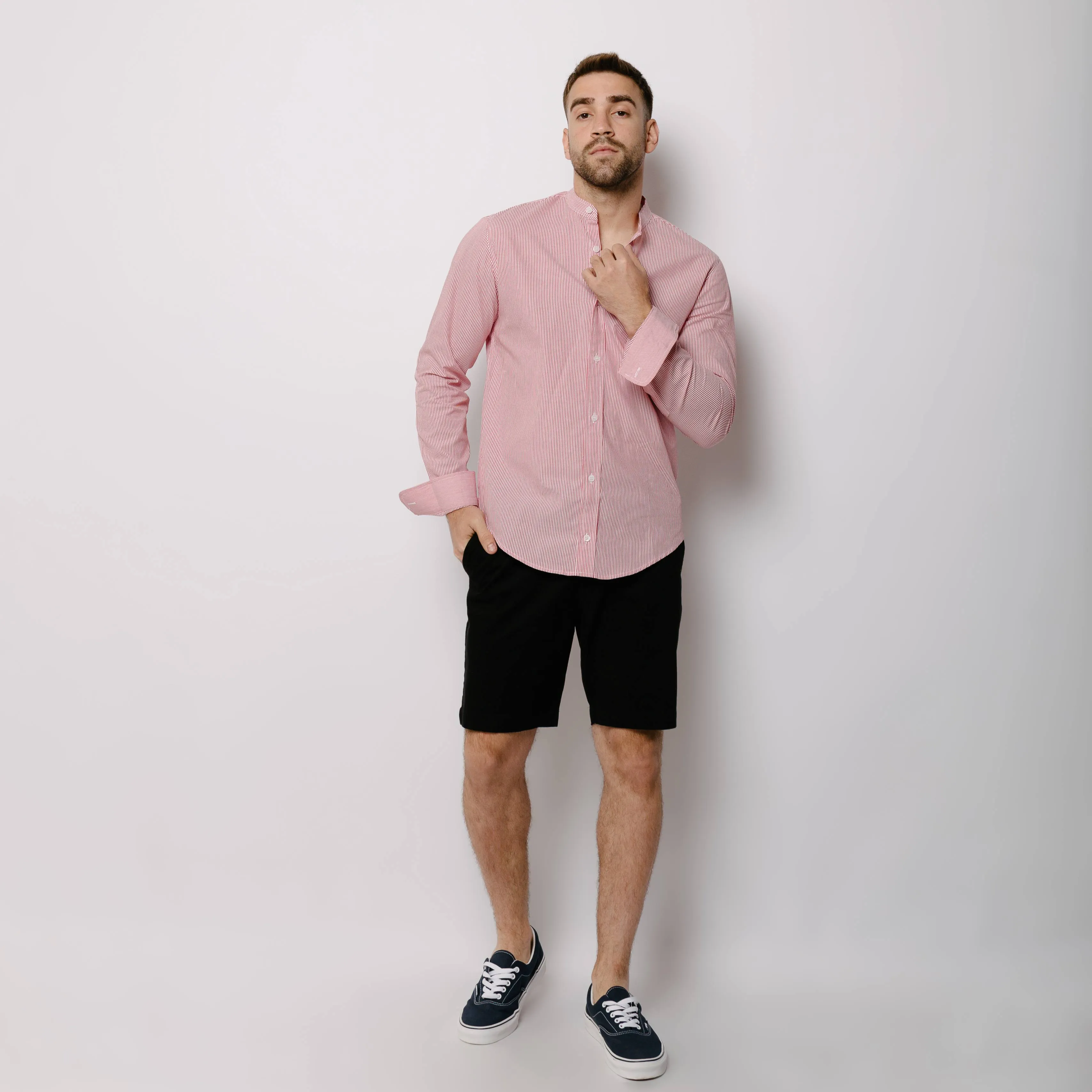 CAMISA LIBERATO BASICS MAO MANGAS LARGAS RAYAS ROJAS