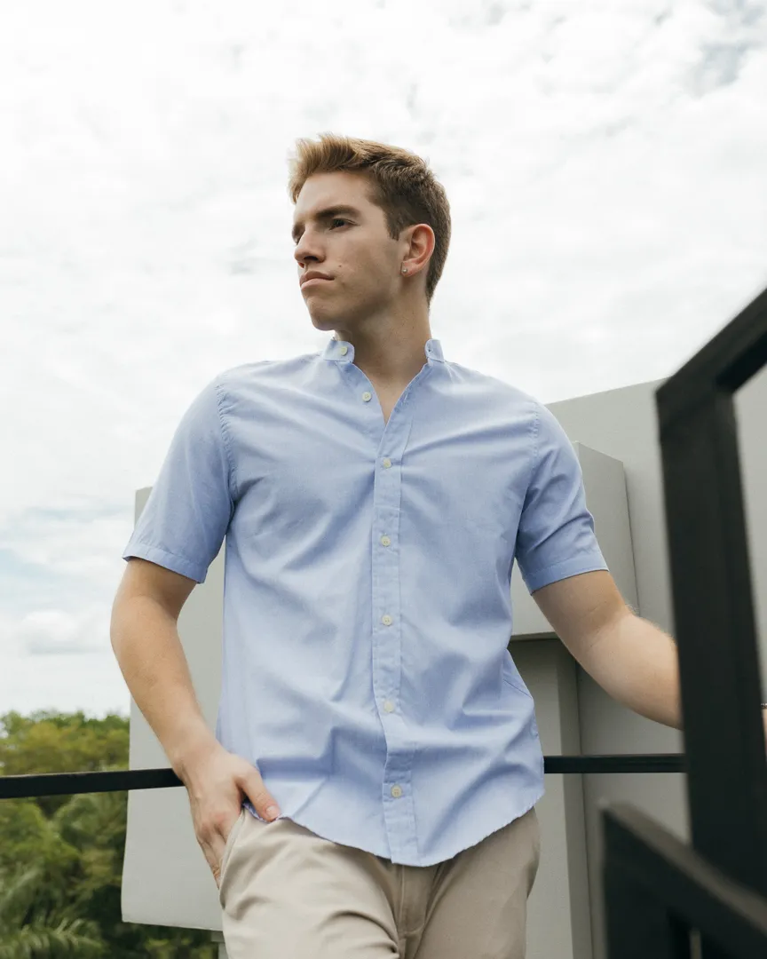 CAMISA LIBERATO BASICS MAO MANGAS CORTAS RAYAS AZULES