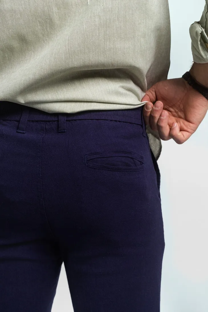 PANTALON DE LINO LIBERATO BASICS AZUL MARINO