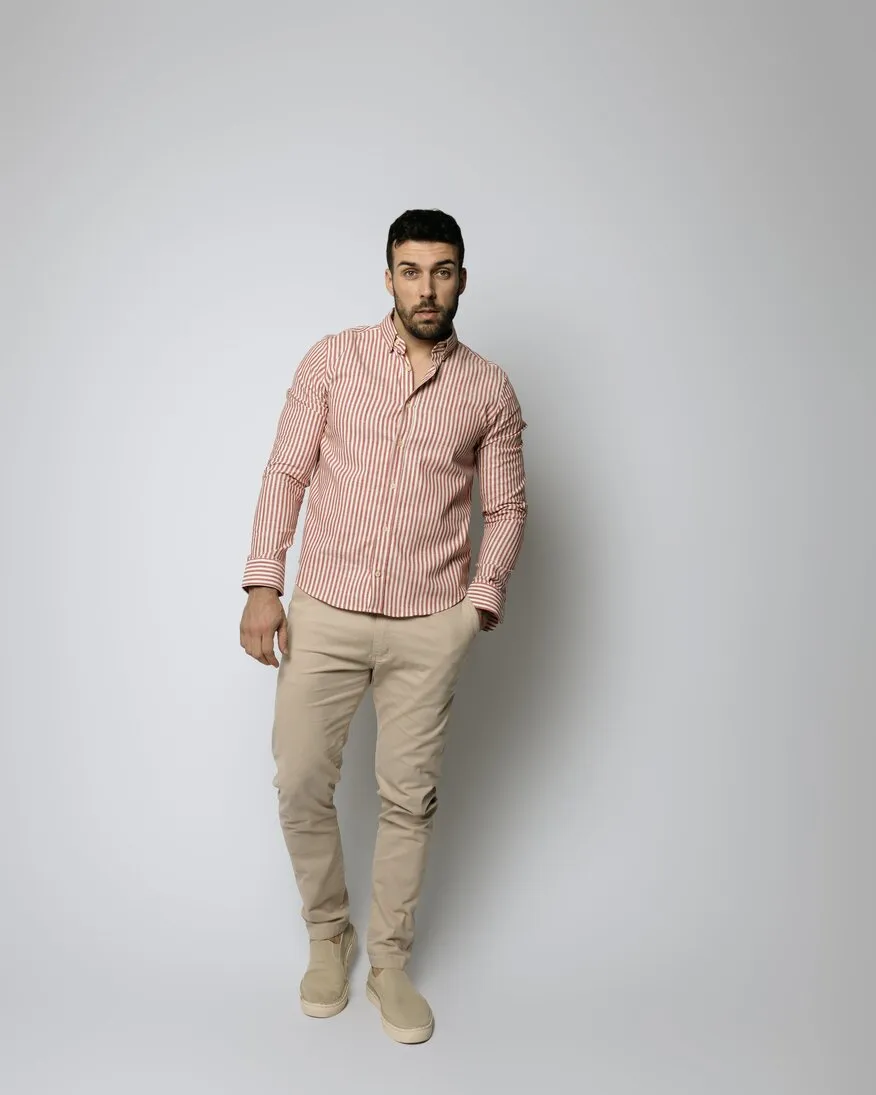 CAMISA LIBERATO MANGAS LARGAS RAYADA DE LINO ROJA