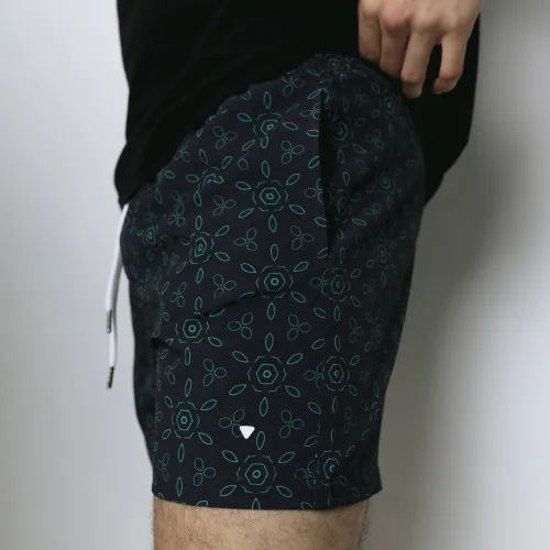 SHORT DE BAÑO LIBERATO NEGRO HOJAS GEOMETRICAS