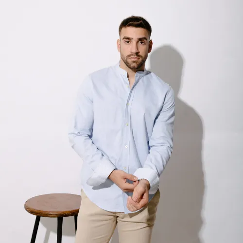 Camisa Liberato Basics Mao Mangas Largas Celeste