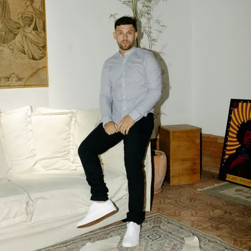 Camisa Liberato Basics Mao Mangas Largas Rayas Azules