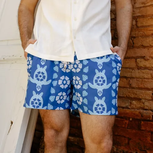 SHORT DE BAÑO LIBERATO BASICS AZUL TORTUGAS MARINAS