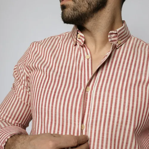CAMISA LIBERATO MANGAS LARGAS RAYADA DE LINO ROJA